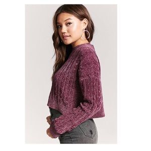 Forever 21 Chenille Purple Cable Knit Sweater S